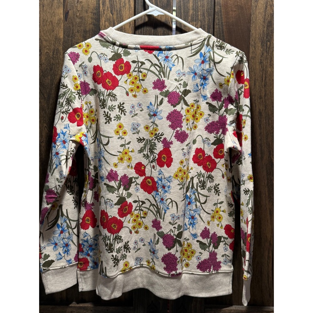 Talbots Petite Floral Sweatshirt Cream Red Blue Botanical Pullover PM New - Picture 4 of 6